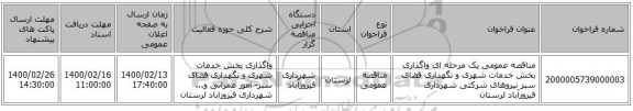 مناقصه عمومی یک مرحله ای واگذاری بخش خدمات شهری و نگهداری فضای سبز نیروهای شرکتی شهرداری فیروزآباد لرستان