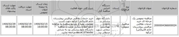 مناقصه عمومی یک مرحله ای خرید خدمات نظافتی مراقبتی بیمارستان خاتم الانبیا(ص) ابرکوه