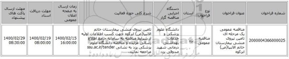 مناقصه عمومی یک مرحله ای تامین نیروی منشی بیمارستان خاتم الانبیا(ص) ابرکوه