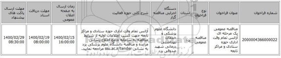 مناقصه عمومی یک مرحله ای آژانس تمام وقت اداری حوزه ستادی و مراکز تابعه
