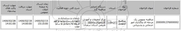 مناقصه عمومی یک مرحله ای واگذاری امور خدماتی و پشتیبانی