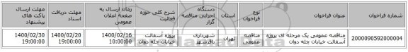 مناقصه عمومی یک مرحله ای پروژه آسفالت خیابان چله دوان 