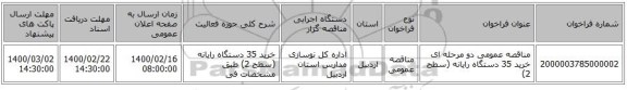 مناقصه عمومی دو مرحله ای خرید 35 دستگاه رایانه (سطح 2)