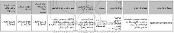 مناقصه عمومی همزمان با ارزیابی (فشرده) دو مرحله ای واگذاری حجمی زمانی 