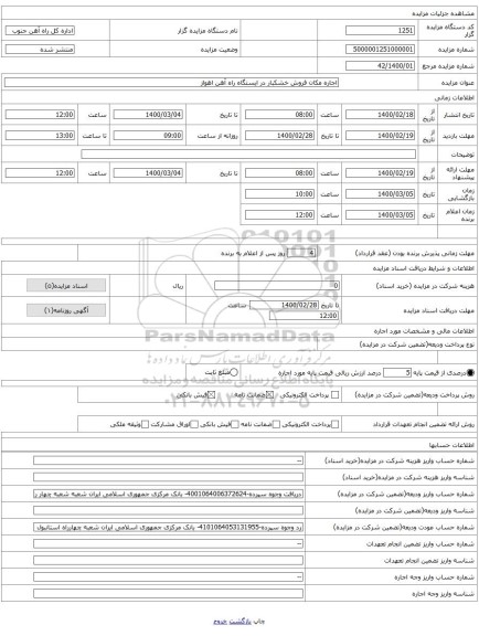 اجاره مکان فروش خشکبار در ایستگاه راه آهن اهواز
