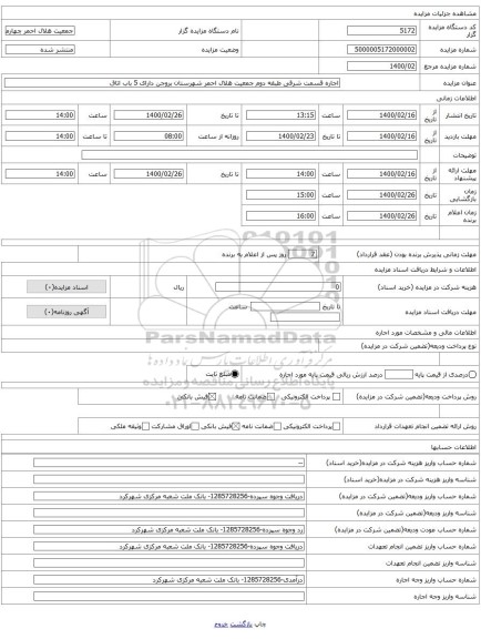 اجاره قسمت شرقی طبقه دوم جمعیت هلال احمر شهرستان بروجن دارای 5 باب اتاق