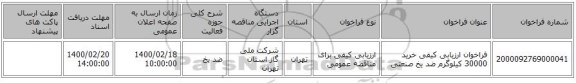فراخوان ارزیابی کیفی خرید 30000 کیلوگرم ضد یخ صنعتی