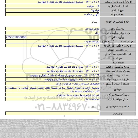 توسعه واحداث٬اصلاح وبهینه سازی٬شبکه های فشار ضعیف هوایی با استفاده ار کابل خودنگهدار منطقه یک