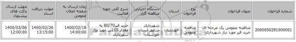 مناقصه عمومی یک مرحله ای خرید قیر مورد نیاز شهرداری 