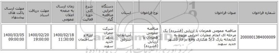مناقصه عمومی همزمان با ارزیابی (فشرده) یک مرحله ای انجام عملیات اجرایی مربوط به کتابخانه پارک 5/3 هکتاری واقع در فاز 3شهر جدید سهند