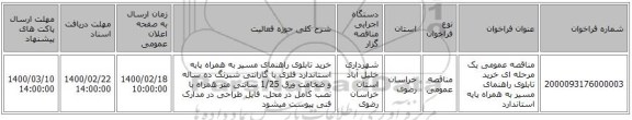 مناقصه عمومی یک مرحله ای خرید تابلوی راهنمای مسیر به همراه پایه استاندارد