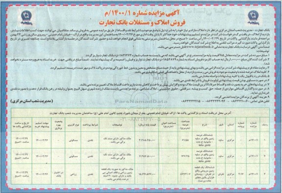 مزایده مزایده فروش املاک مازاد مسکونی و زراعی