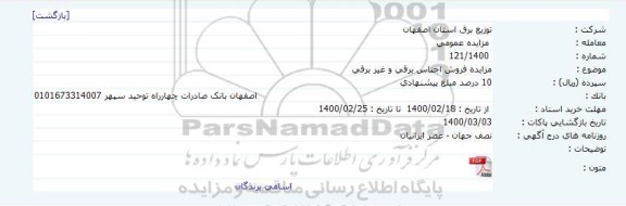 مزایده فروش اجناس برقی و غیربرقی