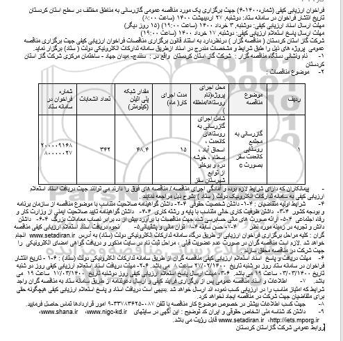 فراخوان ارزیابی کیفی، فراخوان ارزیابی کیفی گازرسانی به مناطق مختلف
