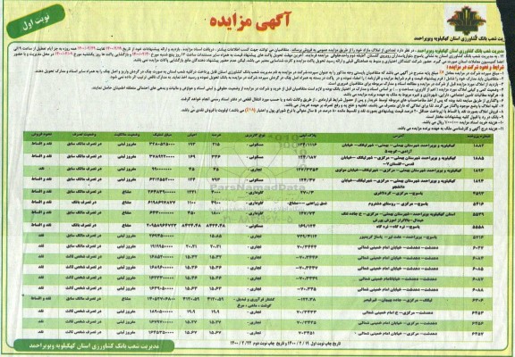 مزایده مزایده فروش تعدادی از املاک مازاد مسکونی و گاوداری و تجاری نوبت اول