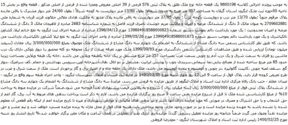 آگهی مزایده یک قطعه خانه نوع ملک طلق به پلاک ثبتی 576 فرعی از 39 اصلی