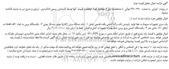 مزایده ،مزایده یک سری تجهیزات مربوط به خط تولید راببیتس تک برگ کششی بافت قدیمی ...