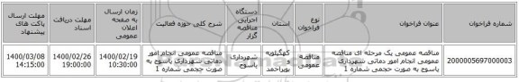 مناقصه عمومی یک مرحله ای مناقصه عمومی انجام امور دماتی شهرداری یاسوج به صورت حجمی شماره 1 