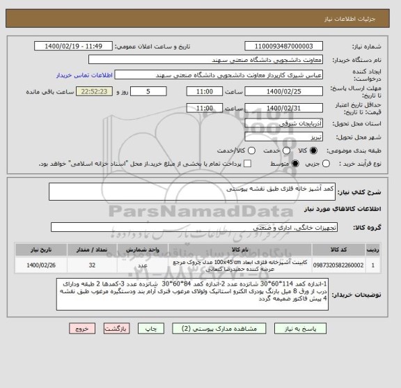 استعلام کمد آشپز خانه فلزی طبق نقشه پیوستی