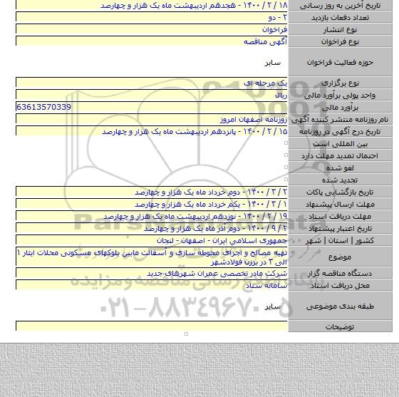 تهیه مصالح و اجرای محوطه سازی و آسفالت مابین بلوکهای مسکونی محلات ایثار ۱ الی ۳ در برزن فولادشهر
