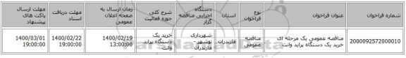مناقصه عمومی یک مرحله ای خرید یک دستگاه پراید وانت 