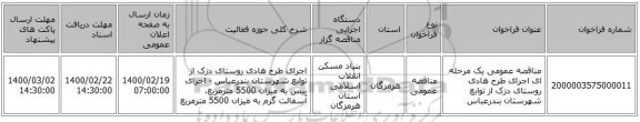 مناقصه عمومی یک مرحله ای اجرای  طرح هادی روستای  دزک  از توابع شهرستان بندرعباس