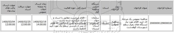 مناقصه عمومی یک مرحله ای خرید اقلام مورد نیاز ایستگاه های پمپاژ سطح شهرستان کوهدشت