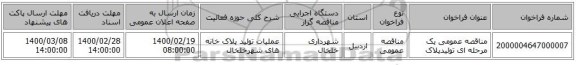 مناقصه عمومی یک مرحله ای تولیدپلاک