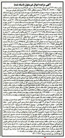 مزایده مزایده دو سهم از سیزده سهم ششدانگ عرصه و اعیان