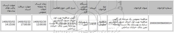 مناقصه عمومی یک مرحله ای آگهی مناقصه نوبت اول اجرای جدول گذاری زیر سازی و بهسازی بالا دست رودخانه نمین چای -خیابان ساحلی 