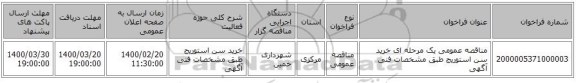 مناقصه عمومی یک مرحله ای خرید سن استوریج طبق مشخصات فنی آگهی
