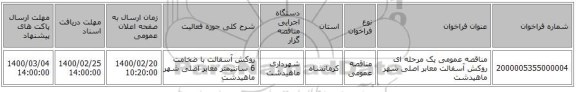 مناقصه عمومی یک مرحله ای روکش آسفالت معابر اصلی شهر ماهیدشت