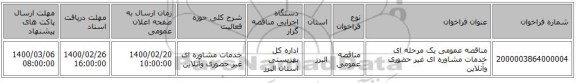 مناقصه عمومی یک مرحله ای خدمات مشاوره ای غیر حضوری وآنلاین