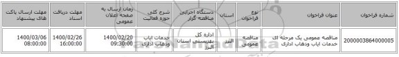 مناقصه عمومی یک مرحله ای خدمات ایاب وذهاب اداری