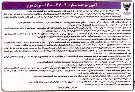 مزایده، مزایده اجاره مکان هایپر مارکت (فروشگاه) - نوبت دوم