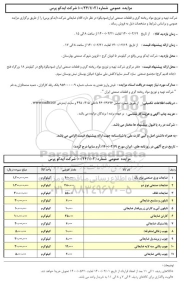 مزایده، مزایده اقلام ضایعاتی شرکت