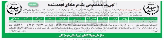 تجدید مناقصه ، تجدید مناقصه انجام امور مربوط به حراست و حفاظت فیزیکی 