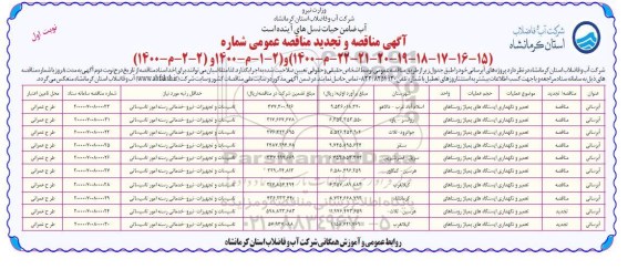 مناقصه عمومی، مناقصه عمومی پروژه های آبرسانی 