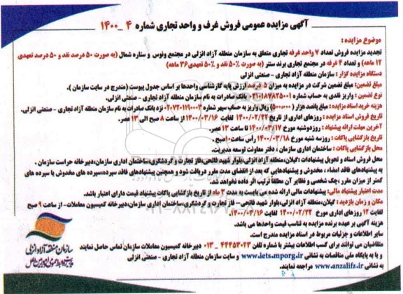 مزایده مزایده فروش غرف و واحد تجاری