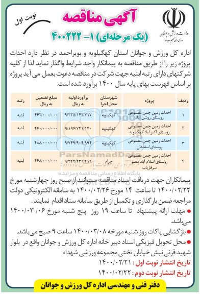مناقصه احداث زمین چمن مصنوعی ... 