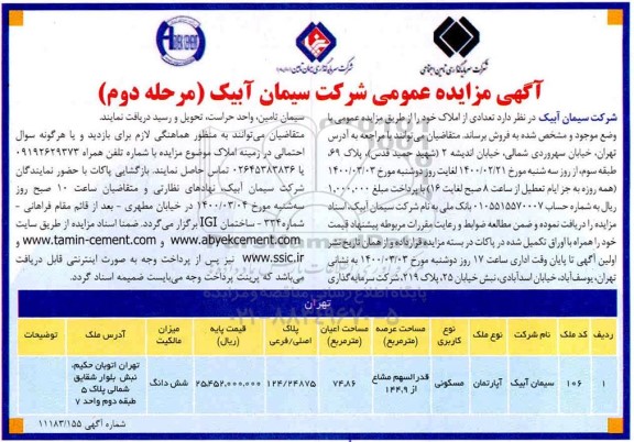 مزایده فروش املاک با کاربری مسکونی 