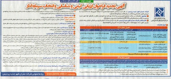 تجدید فراخوان ارزیابی کیفی و شناسایی و انتخاب سرمایه گذار - نوبت دوم