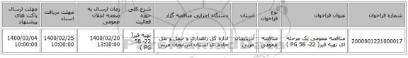 مناقصه عمومی یک مرحله ای تهیه قیر( 22- 58 PG )