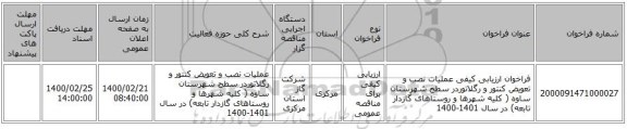 فراخوان ارزیابی کیفی   عملیات  نصب و تعویض کنتور و رگلاتوردر سطح شهرستان ساوه (  کلیه شهرها و روستاهای گازدار تابعه)   در سال 1401-1400