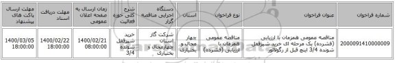 مناقصه عمومی همزمان با ارزیابی (فشرده) یک مرحله ای خرید شیرقفل شونده 3/4 اینچ قبل از رگولاتور