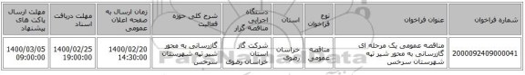مناقصه عمومی یک مرحله ای گازرسانی به محور شیر تپه شهرستان سرخس