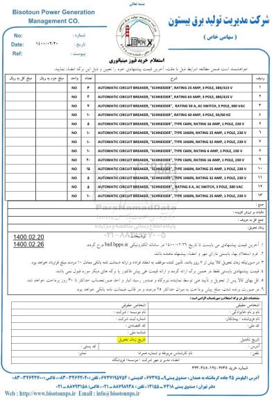 استعلام، استعلام خرید فیوز مینیاتوری 