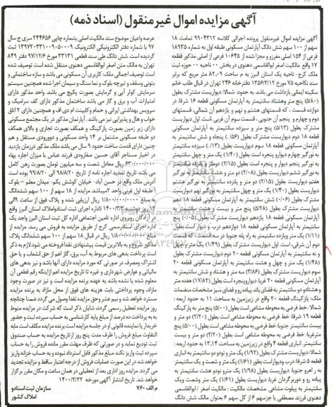 مزایده  مزایده 18 سهم از 100 سهم  ششدانگ آپارتمان مسکونی