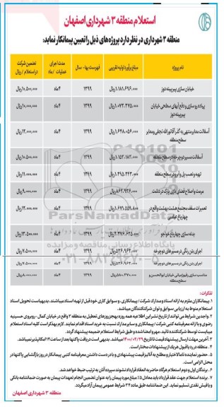 استعلام،استعلام خیابان سازی و پیاده رو سازی و...