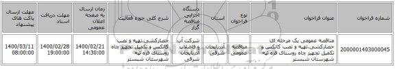 مناقصه عمومی یک مرحله ای حصارکشی،تهیه و نصب کانکس و تکمیل تجهیز چاه روستای قره تپه شهرستان شبستر